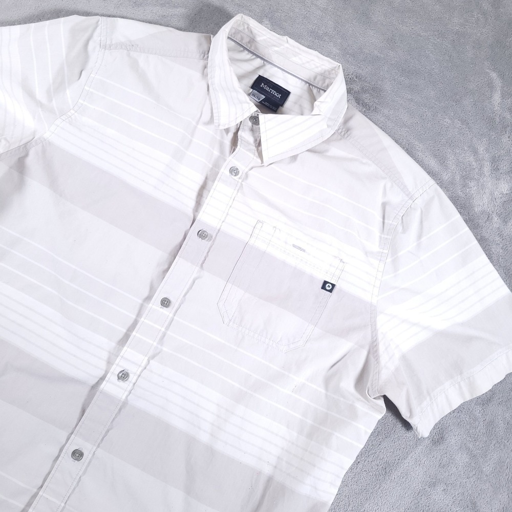 Marmot Shirt Mens XL Beige Off White Outdoor‎ Short Sleeve Button Up Hiking